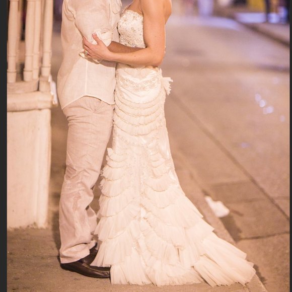 Lazaro Chandelier 3059 Beaded Strapless Wedding Gown Ivory - Picture 10 of 12